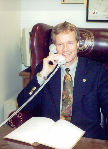 Representative Terry Keel in his office in the Capitol Extension.  2002.  Photo courtesy of Terry Keel.  Photo courtesy of Terry Keel