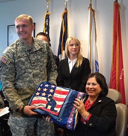 Senator Leticia Van de Putte and SPC Cody Miller